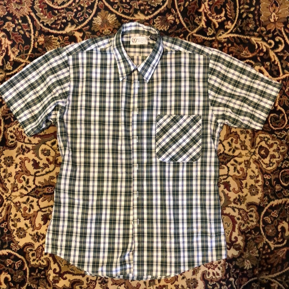 Boys 16 Green Plaid Short Sleeve Shirt Michael Austin